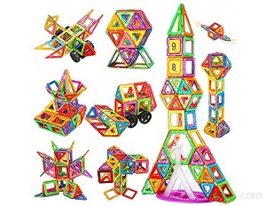 Crenova Blocs magnétiques 98 pièces arc-en-ciel de construction de base jeu éducatif de tuiles magnétiques pour garçons et filles âgés de 3 4 5 6 7 8 ans