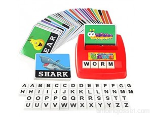 Fesjoy Orthographe et Lecture des Lettres Matching Letter Game Alphabet Word Spelling Reading Pattern Recognition with 52pcs Capital Letter Blocks 60pcs Word Cards Preschool Early Education Learning
