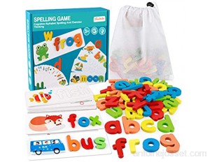 Coogam Voir Orthographe Jouet d'apprentissage en Bois ABC Alphabet Flash Cartes Correspondant Forme Lettre Jeux Montessori Préscolaire Tige Jouets Éducatifs Cadeau pour Tout-Petits Enfants