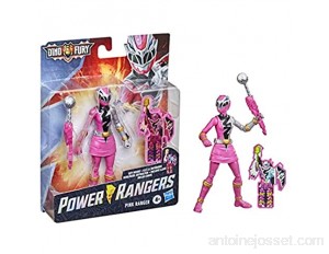 Power Rangers Dino Fury Figurine articulée Ranger Rose de 15 cm inspirée de la série avec clé Dino Fury et Arme