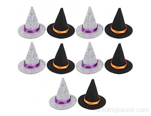 ABOOFAN Lot de 10 mini chapeaux de sorcière en feutre faits à la main pour décoration de bouteille de vin pour Halloween accessoires de cheveux 5 pièces noires + 5 pièces grises