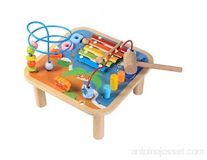 5 en 1 Table d'Activité en bois thème 'océan' jouets éducatifs jouets en bois pour enfants Tout-Petits xylophone et jeu de marteaux avec éléments coulissants jeu de tri et boucles colorées