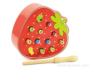 WFZ17 Jouet attrape-vers en forme de fruit en bois magnétique jeu interactif jouet pour enfants fraise
