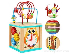 Bois Activité Cube-Activités Roller Coaster Abacus Cog Roues Engrenages Horloge Zig Zag Slide-Early Jouets Éducatifs pour Bébé - Jouets éducatifs en Bois pour 1 an