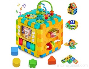 TDOYO Cube d'activités pour bébés - Carré Multi-assemblages 6 en 1 pour bébés de 10 m et Plus Cube sans BPA Nourrissons Tout-Petits enseigne habiletés cognitives motrices Orange