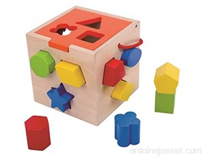 Tooky Toy - Cube motorique en bois - 12 formes - jouets pour enfants à partir de 3 ans avec aquarelle - environ 14 x 14 x 14 cm