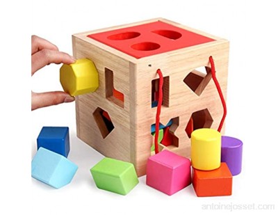 Yaunli Activité éducation précoce Jouet Cube Shape Sorter Toy Mes Blocs Première Construction en Bois Apprentissage de la géométrie Dons DE Jeux DIDACTIQUES Jouet Cube d\'activité en Bois