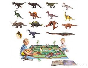 Dinosaur Toys 15 figurines réalistes avec PlayMat Books Éducatifs Fournitures de réceptions de dinosaures de 16CM à 25CM pour enfants Garçons Filles y compris T-rex Triceratops Velociraptor Pterosaur