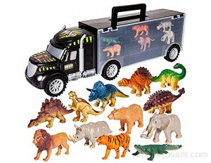 HERSITY Camion Dinosaures Jouets de Transporteur avec 6 Petits Dinosaures et 6 Mini Animaux Dinosaure Figurine Cadeaux pour Enfant