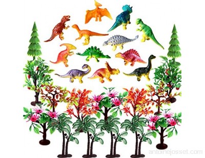 OrgMemory Décorations de gâteaux modélisme arbres avec bases animaux figurines de dinosaures pour décoration miniature ou décoration de gâteau 12 dinosaures et arbres.