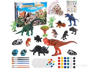 Ulikey Kit de Peinture de Dinosaures 35 Pièces L'ensemble de Peinture de Dinosaure Jouets de Dinosaure Bricolage Dinosaure à la Main Peinture Dinosaure pour Enfants Cadeau Créatif pour Noël