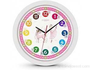Cander Berlin MNU 1730 horloge murale pour enfants princesse licorne silencieuse 30 5 cm horloge d'apprentissage sans bruit cadran d'apprentissage rose rose - lecture de l'heure