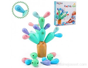 Herefun Jouet Cactus d'équilibrage Créatif Montessori Blocs Jouets Educatifs Jeux Educatifs en Bois pour Enfants Jouets Cactus Montessori Jeux Assemblage Bebe A