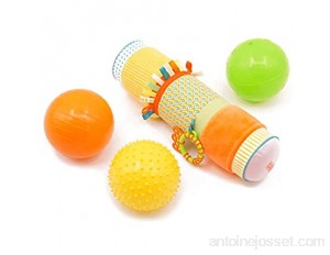 LUDI - Coffret de jeu d'éveil : 3 balles d'éveil 1 tube gonflé avec fourreau en tissu. Développe la dextérité. Multitude d'activités différentes couleurs textures - 30001