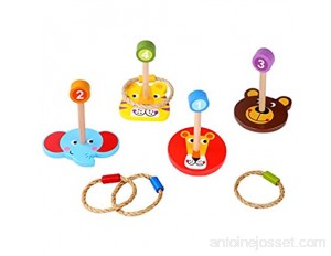 Tooky Toy Jeux en bois - jungle Jeu de lancé d'anneaux avec des figures d'animaux en bois Multicolore