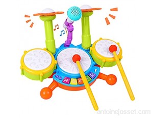 Rabing Kit de Percussions pour Enfants avec Effets Lumineux et Microphone Ajustable Multicolore