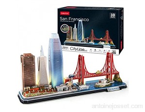 CubicFun San Francisco Puzzle 3D LED CityLine - Golden Gate Bridge 555 California Street et Autres Monuments de SF Kits de Décoration et Cadeau Souvenir 90 Pièces