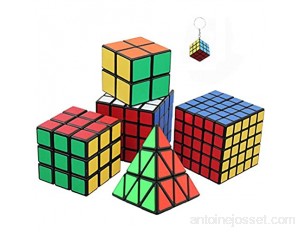 Ensemble de Six Awesome Magic Cubes incl. Pyraminx 2x2 3x3 4x4 5x5 Puzzle Cube + mini jeu Cube Keychain