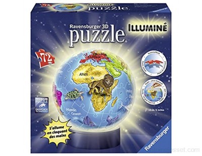 Ravensburger - Puzzle 3D Ball 72 p illuminé - Globe - 12184