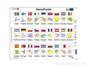 Larsen GP2 MemoPuzzle: Noms Drapeaux et Capitales des 27 États Membres de l'UE édition Français Puzzle Cadre avec de 54 pièces
