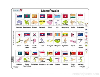 Larsen GP7 MemoPuzzle: Noms Drapeaux et Capitales de 27 Pays d\'Asie et du Pacifique édition Anglais Puzzle Cadre avec de 54 pièces