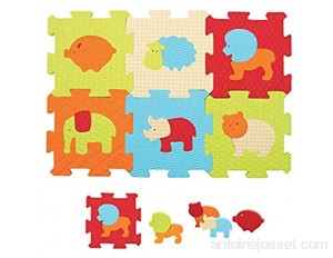 LUDI - Puzzle géant pour l'éveil de bébé. 9 Petites Dalles aux Motifs Animaux et 11 éléments de Jeu. pour Les Enfants de Plus de 10 Mois. Dimension : 47 x 31 x 1 3 cm -réf. 1007