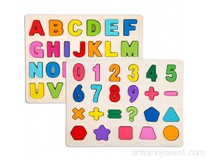 2Pcs Puzzle en Bois Bouton Jumbo Jigsaw Colorés Pegged Puzzle de Lettres de l'alphabet et Chiffres Conseil éducatif et d'apprentissage Kids Toys