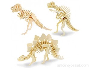 Georgy Porgy Kits de Construction en Bois Puzzle en Bois 3D Scie Sauteuse Maquettes en Bois pour Les Enfants Jouet 5 Ans et Plus Lot de 3 Tyrannosaure Rex Spinosaurus Stégosaure