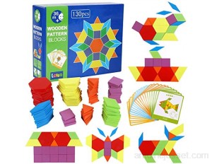 Lewo Puzzle en Bois Jouets Tangrams Blocs de Modèle Classiques Jouets Montessori Jouets éducatifs avec 130 pièces de Forme Géométrique et 24 Cartes de Conception pour Les Petits Garçons Filles Enfant