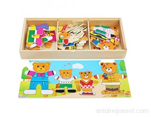 Toys of Wood Oxford Famille d'ours en Bois Habiller boîte de Puzzle - Jeu de tri -Puzzle de tri en Bois Jouets pour 3 Ans -Puzzle en Bois 3 Ans