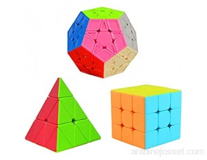 Cooja Speed Cube Pack 3x3 + Pyraminx + Megaminx Paquet de 3 Puzzle Cube Magique de Vitesse sans Autocollant Durable Lisse Facile à Tourner Jouets Cadeaux pour Garçons Filles