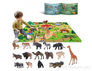 Jouets pour Animaux pour 3 4 5 6 Ans Enfants Jungle Wild Set Jouets éducatifs pour Animaux en Plastique avec Tapis de Jeu Lion Tiger Party Cadeaux pour garçons Filles et Enfants