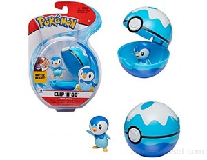 Bandai - Pokémon - Poké Ball & figurine Clip 'N' Go - 1 Scuba Ball + 1 figurine 5 cm Tiplouf Piplup - accessoire pour se déguiser en Dresseur Pokémon - WT97899
